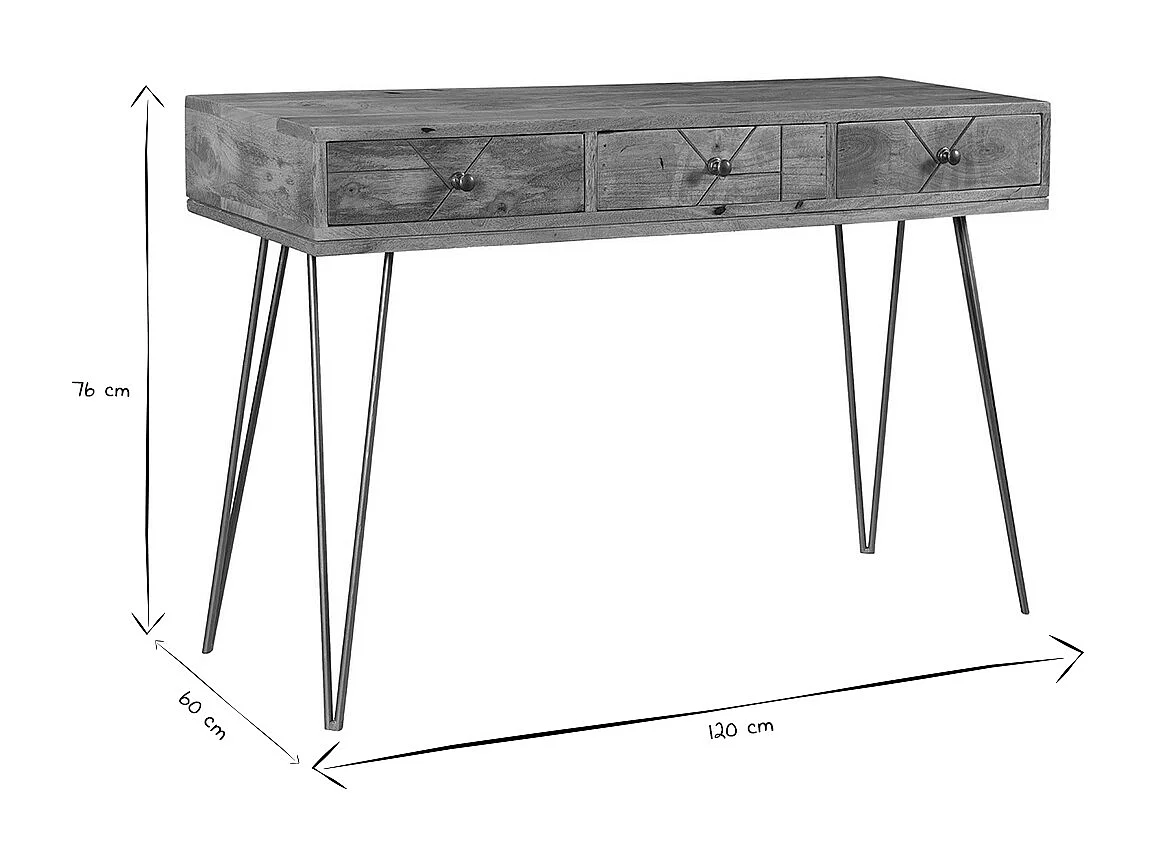 Konsole graviert aus Mangoholz und vergoldetem Metall L120 cm LINIUM