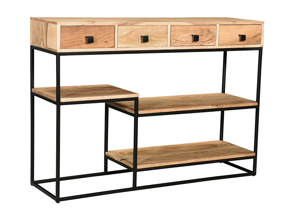 Consola 4 cajones en cacia y metal negro L115 cm GRENELLE