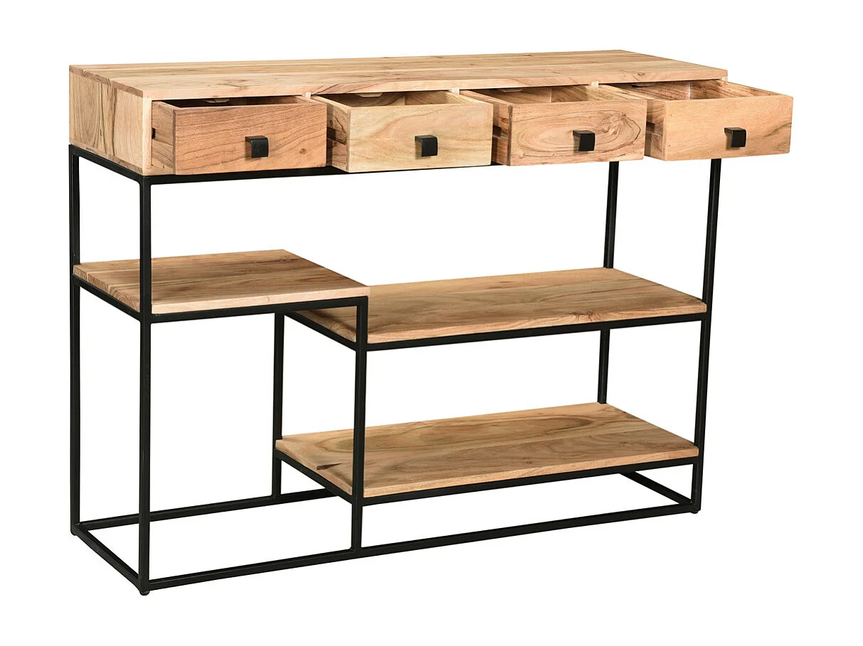 Consola 4 cajones en cacia y metal negro L115 cm GRENELLE