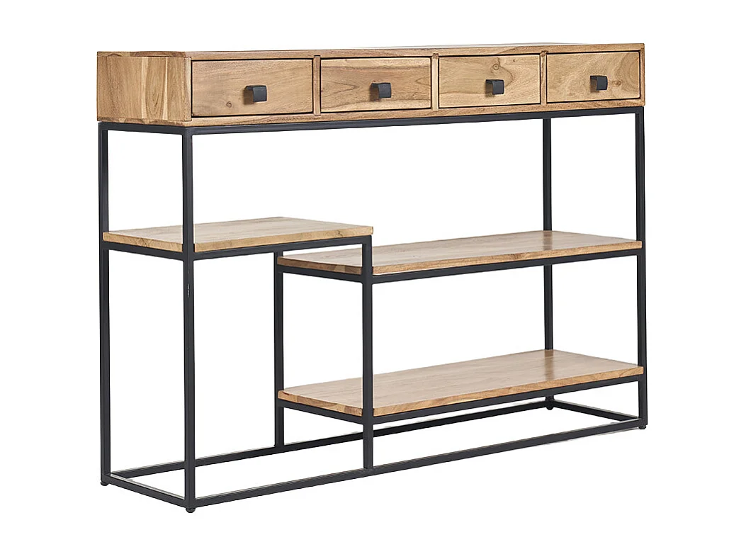 Konsole 4 Schubladen aus Akazienholz und Metall schwarz L115 cm GRENELLE