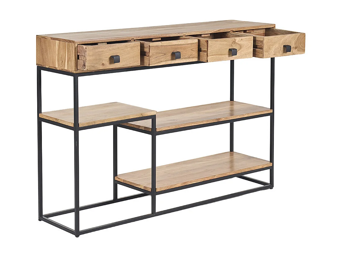 Konsole 4 Schubladen aus Akazienholz und Metall schwarz L115 cm GRENELLE