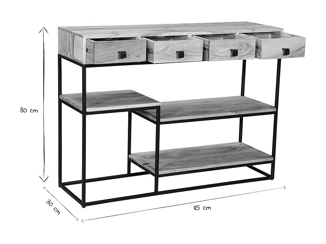 Konsole 4 Schubladen aus Akazienholz und Metall schwarz L115 cm GRENELLE