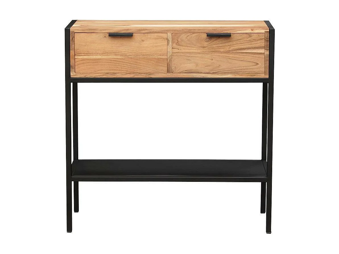 Konsole aus Akazie und schwarzem Metall 2 Schubladen ARTHUS