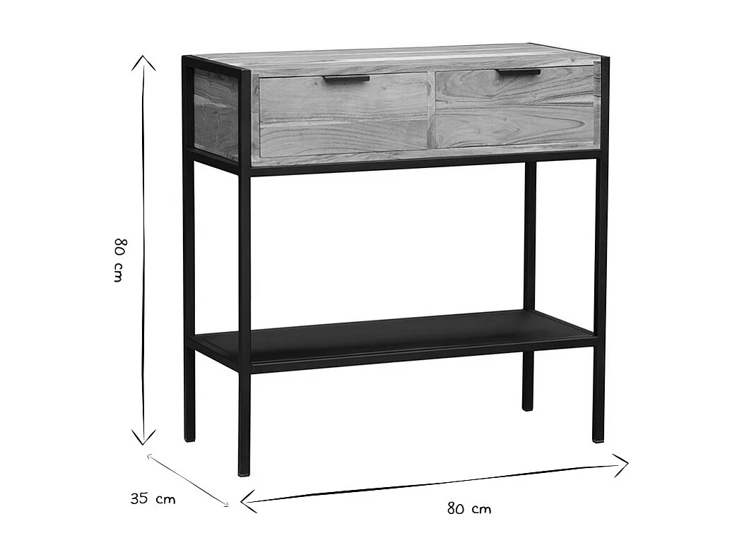 Konsole aus Akazie und schwarzem Metall 2 Schubladen ARTHUS