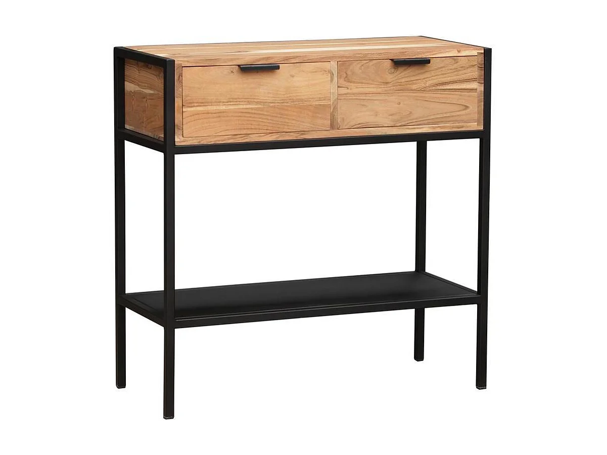 Konsole aus Akazie und schwarzem Metall 2 Schubladen ARTHUS