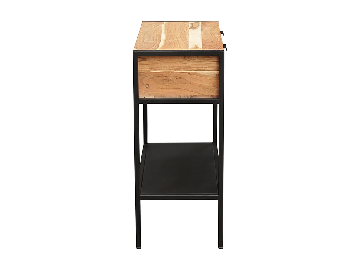 Konsole aus Akazie und schwarzem Metall 2 Schubladen ARTHUS