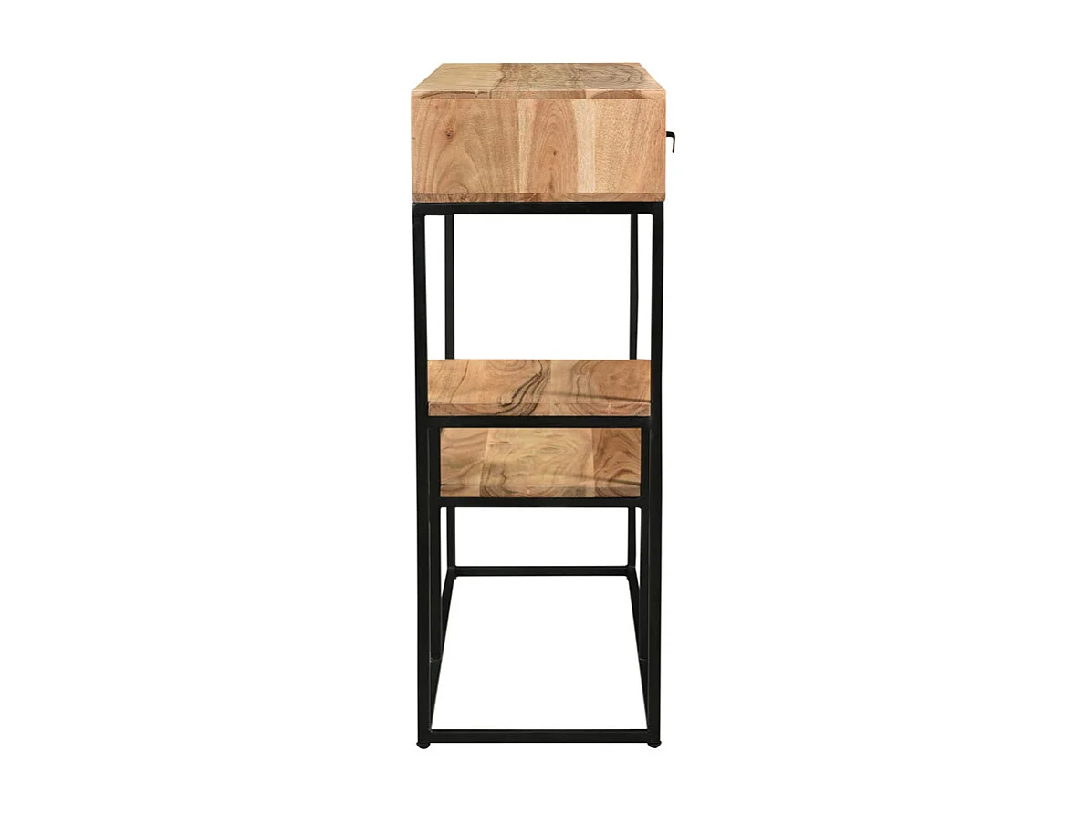 Console avec rangements 2 tiroirs en bois massif et métal noir L80 cm GRENELLE