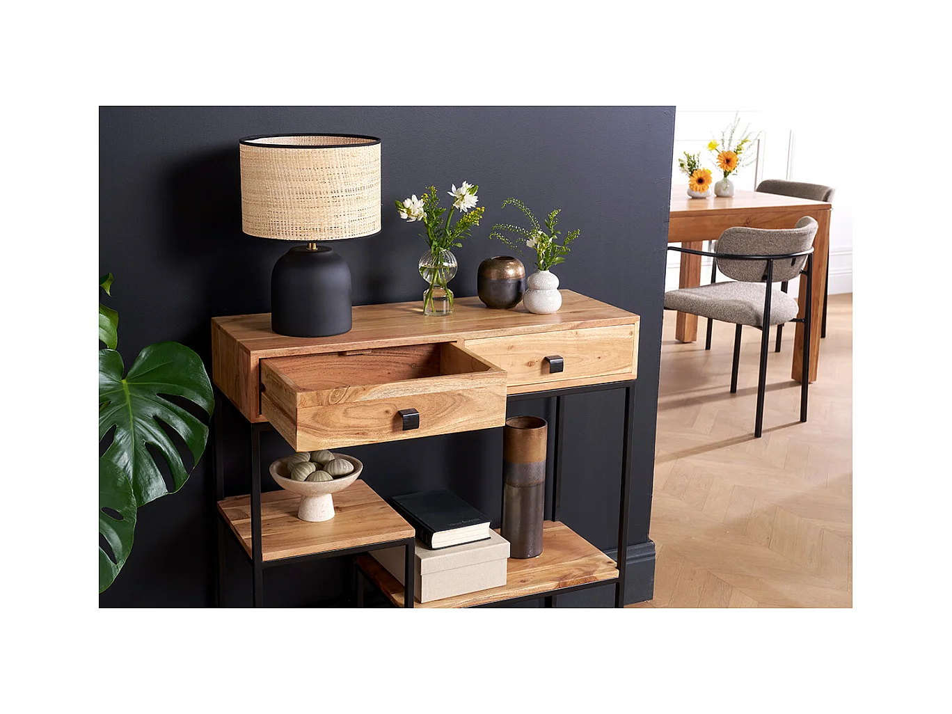 Consola 2 cajones en acacia y metal L80 cm GRENELLE