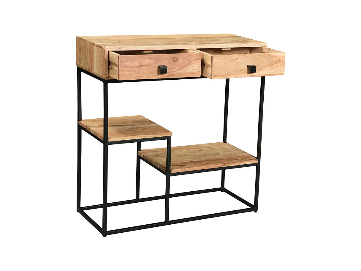 Consola 2 cajones en acacia y metal L80 cm GRENELLE