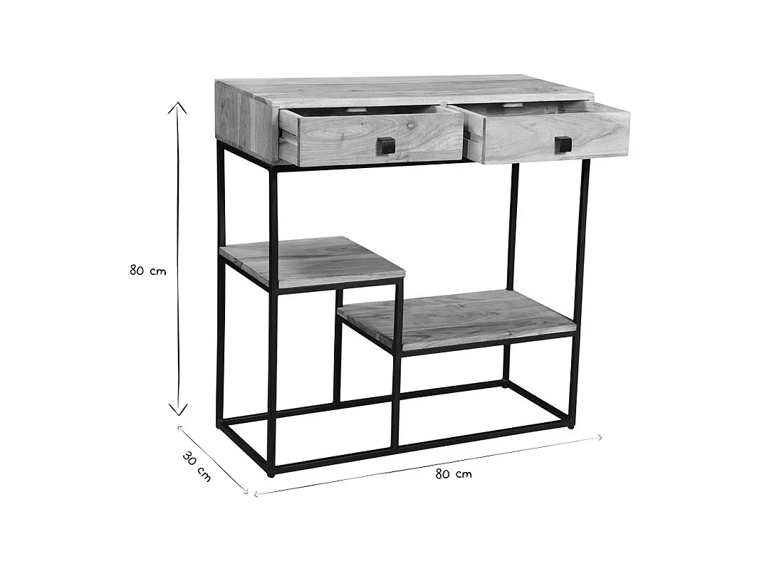 Consola 2 cajones en acacia y metal L80 cm GRENELLE