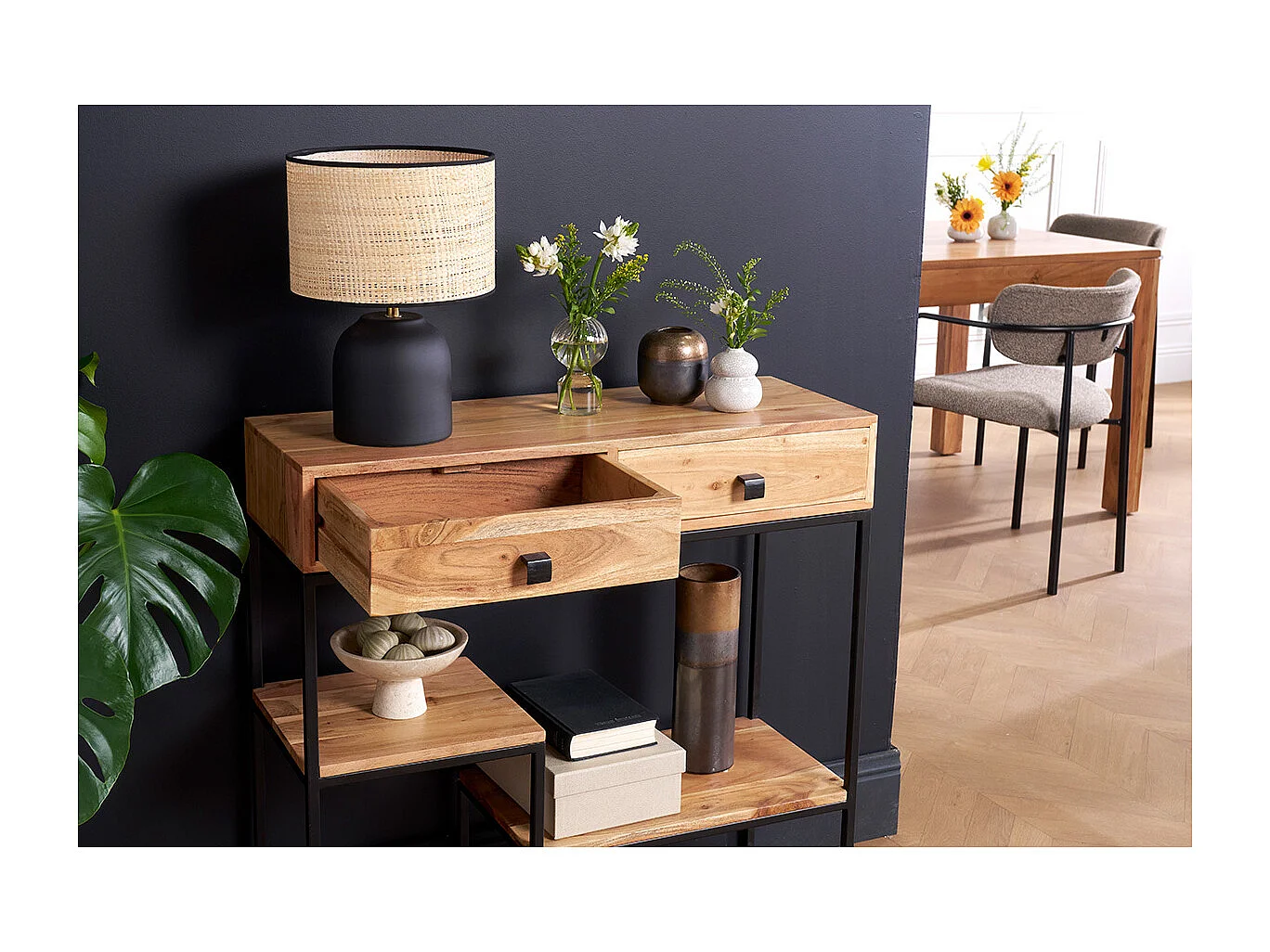 Console 2 cassetti in acacia e metallo L80 cm GRENELLE