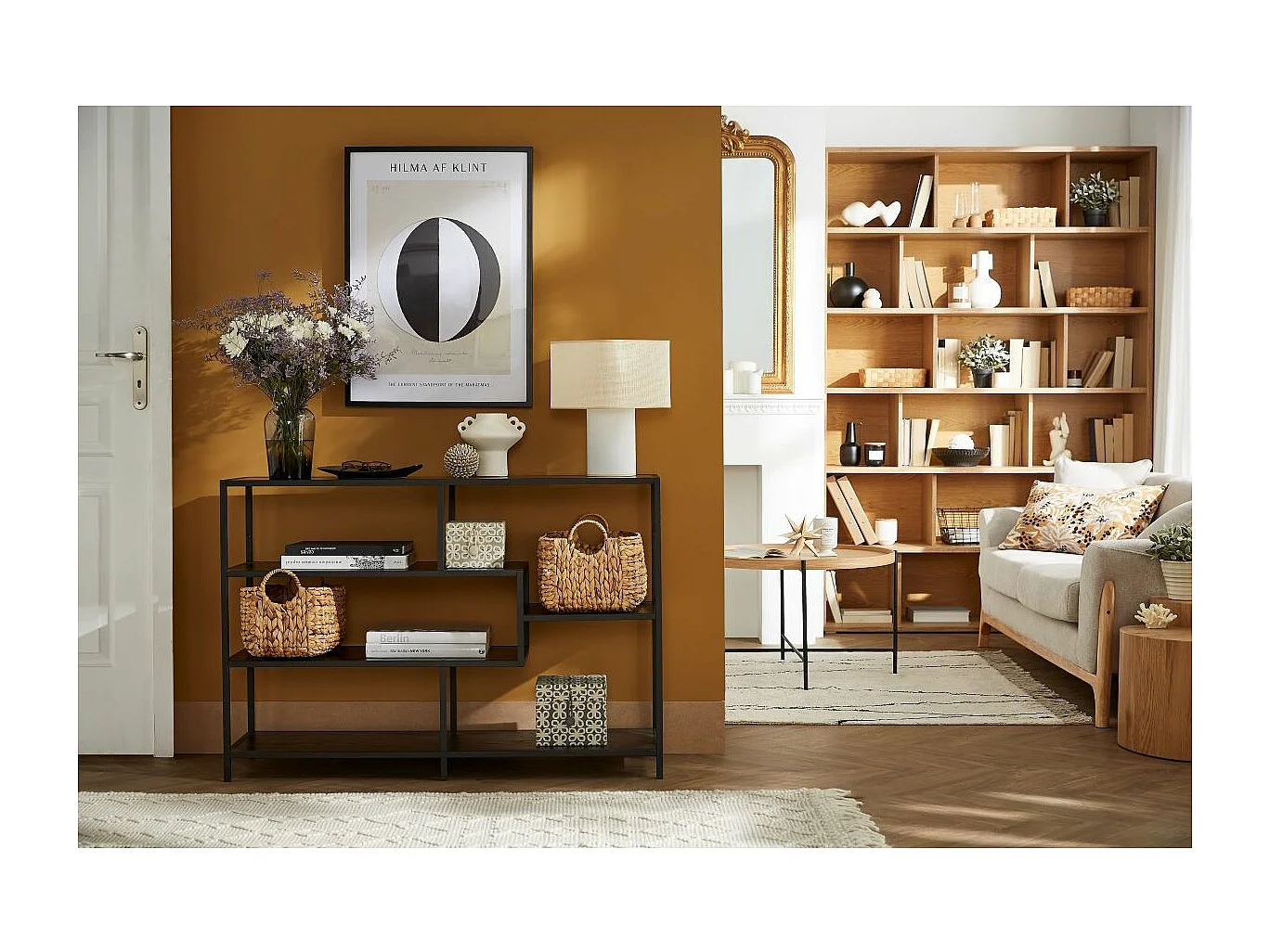 Consola industrial metal negro y madera negra L114 cm TRESCA