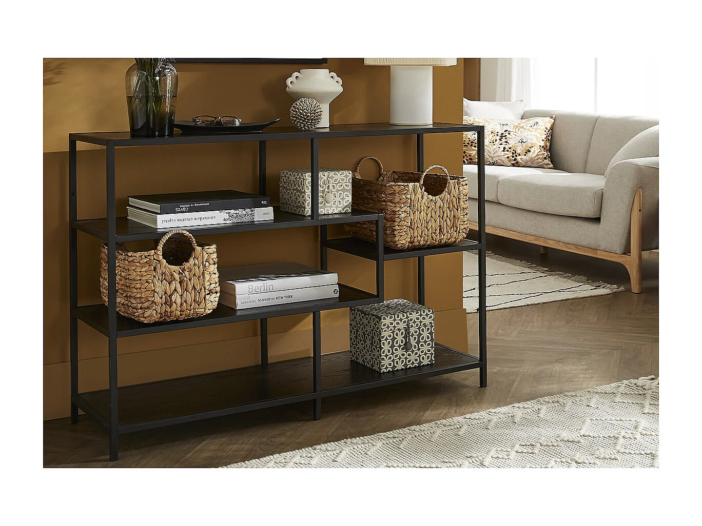 Console industriale metallo nero e legno L114 cm TRESCA