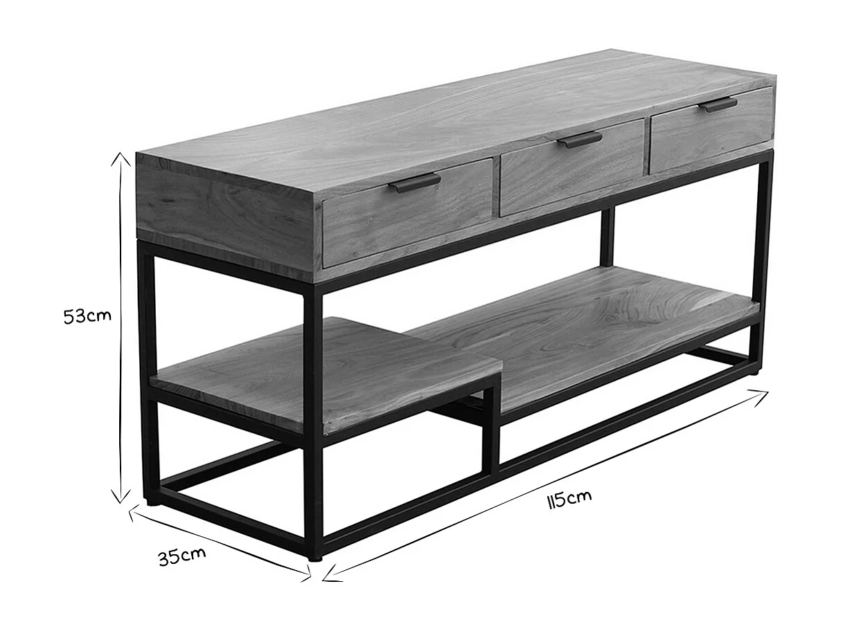 Mueble TV de acacia maciza y metal 115 cm WARREN