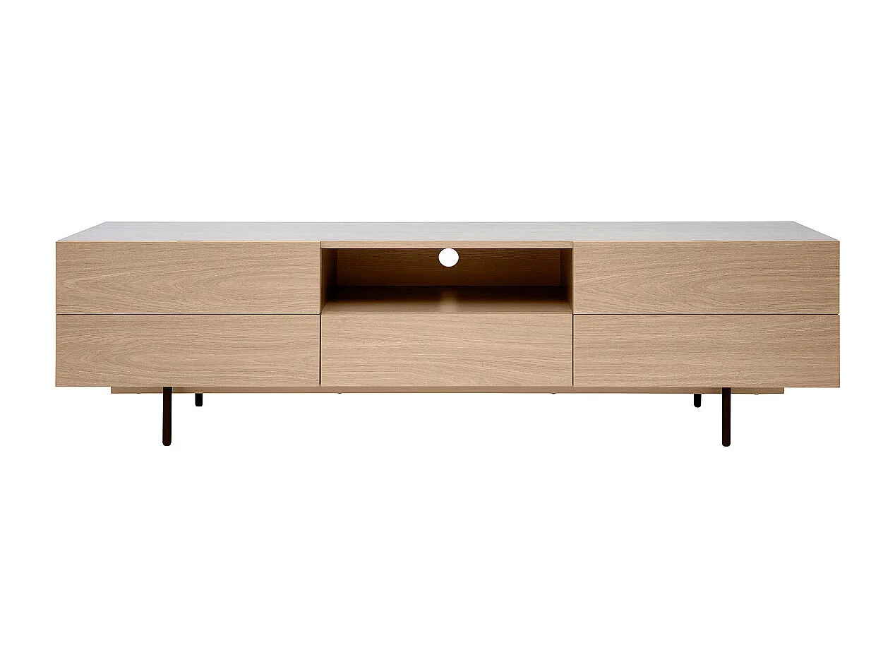 Mueble TV de diseño con armarios de madera de roble claro y metal negro 180 cm ALASKA