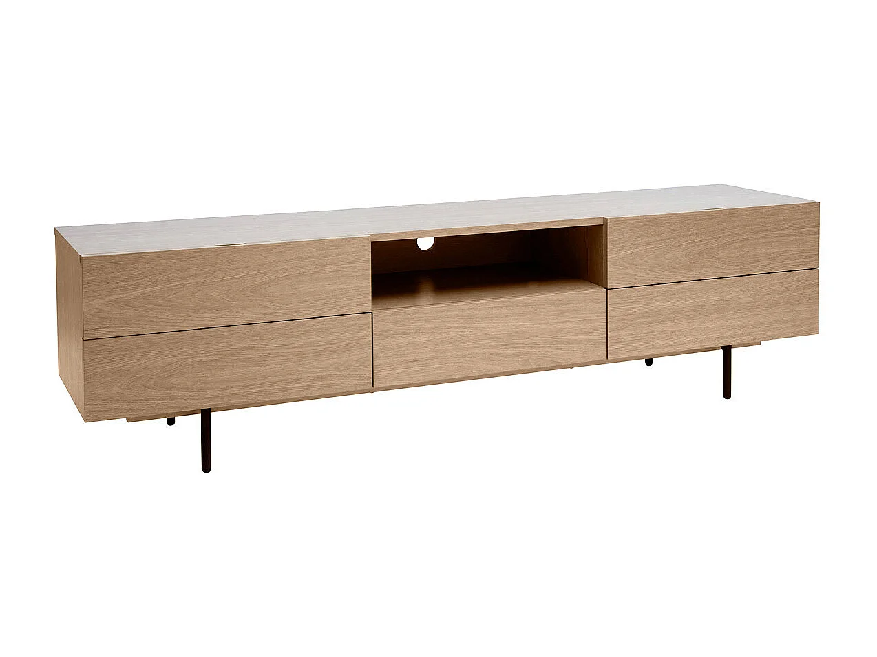 Mueble TV de diseño con armarios de madera de roble claro y metal negro 180 cm ALASKA