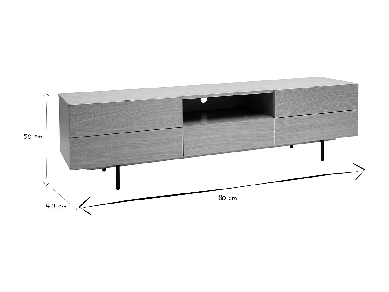 Mueble TV de diseño con armarios de madera de roble claro y metal negro 180 cm ALASKA