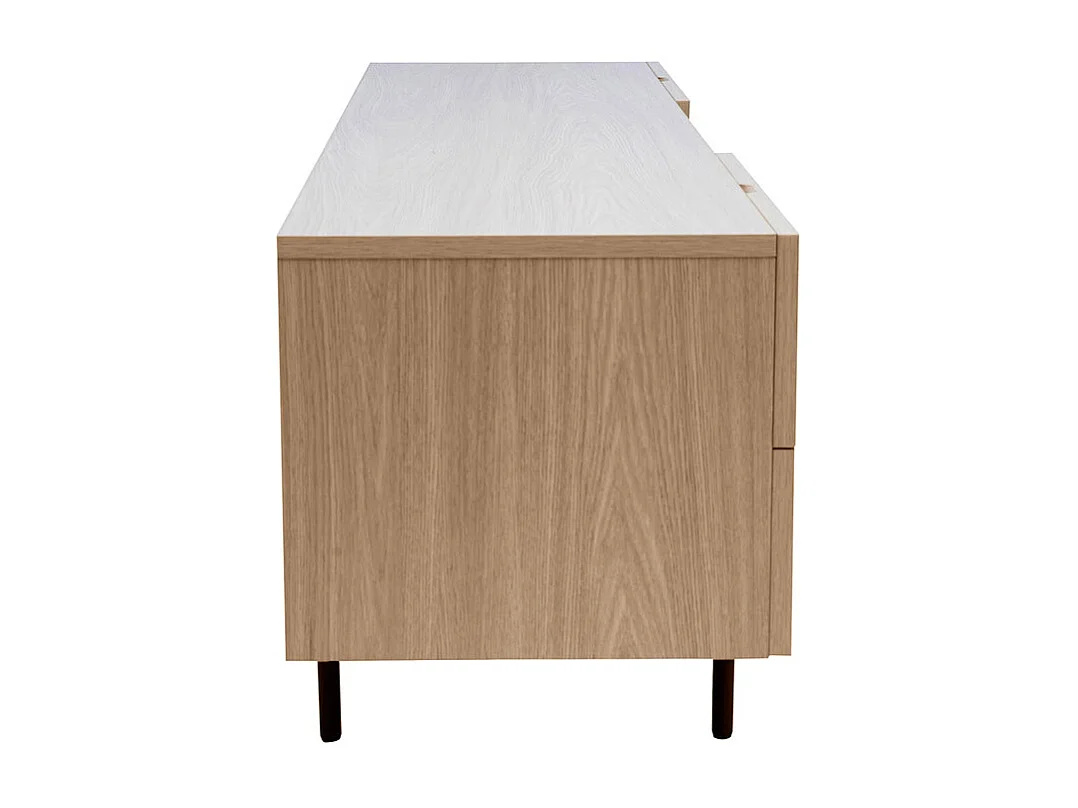 Meuble TV design avec rangements finition bois clair chêne et métal noir L180 cm ALASKA