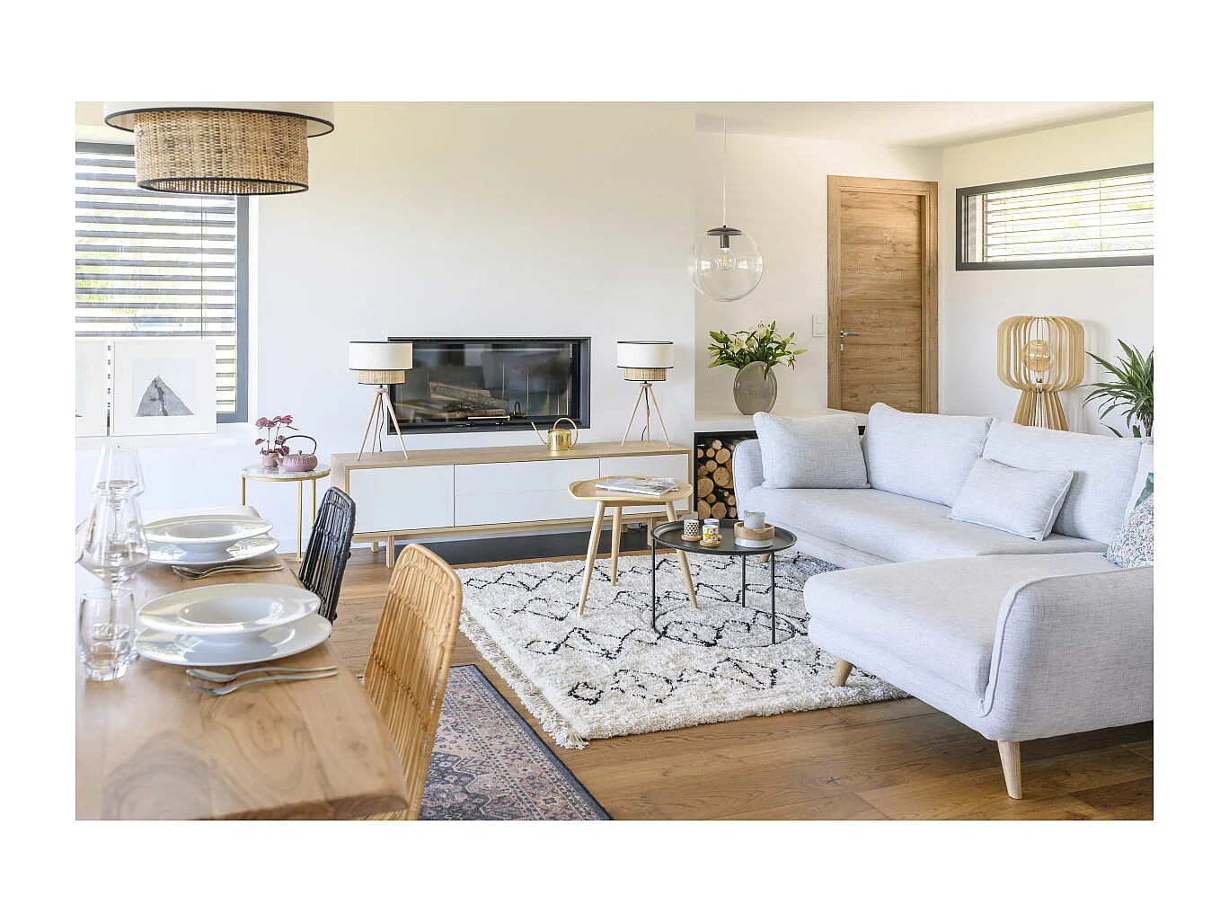 Meuble TV scandinave bois et blanc L180 cm SID