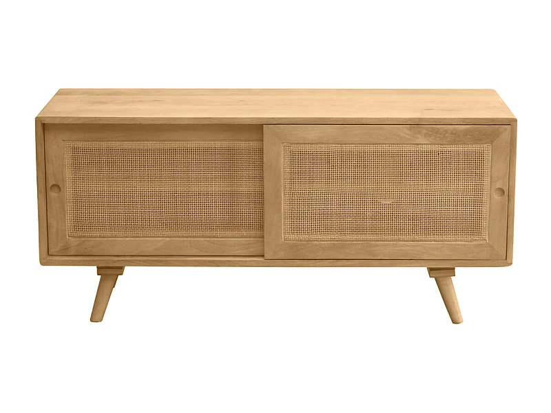 Mueble TV de madera maciza de mango y caña de ratán 110 cm ACANGE