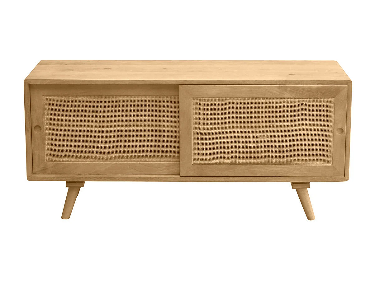 Mueble TV de madera maciza de mango y caña de ratán 110 cm ACANGE