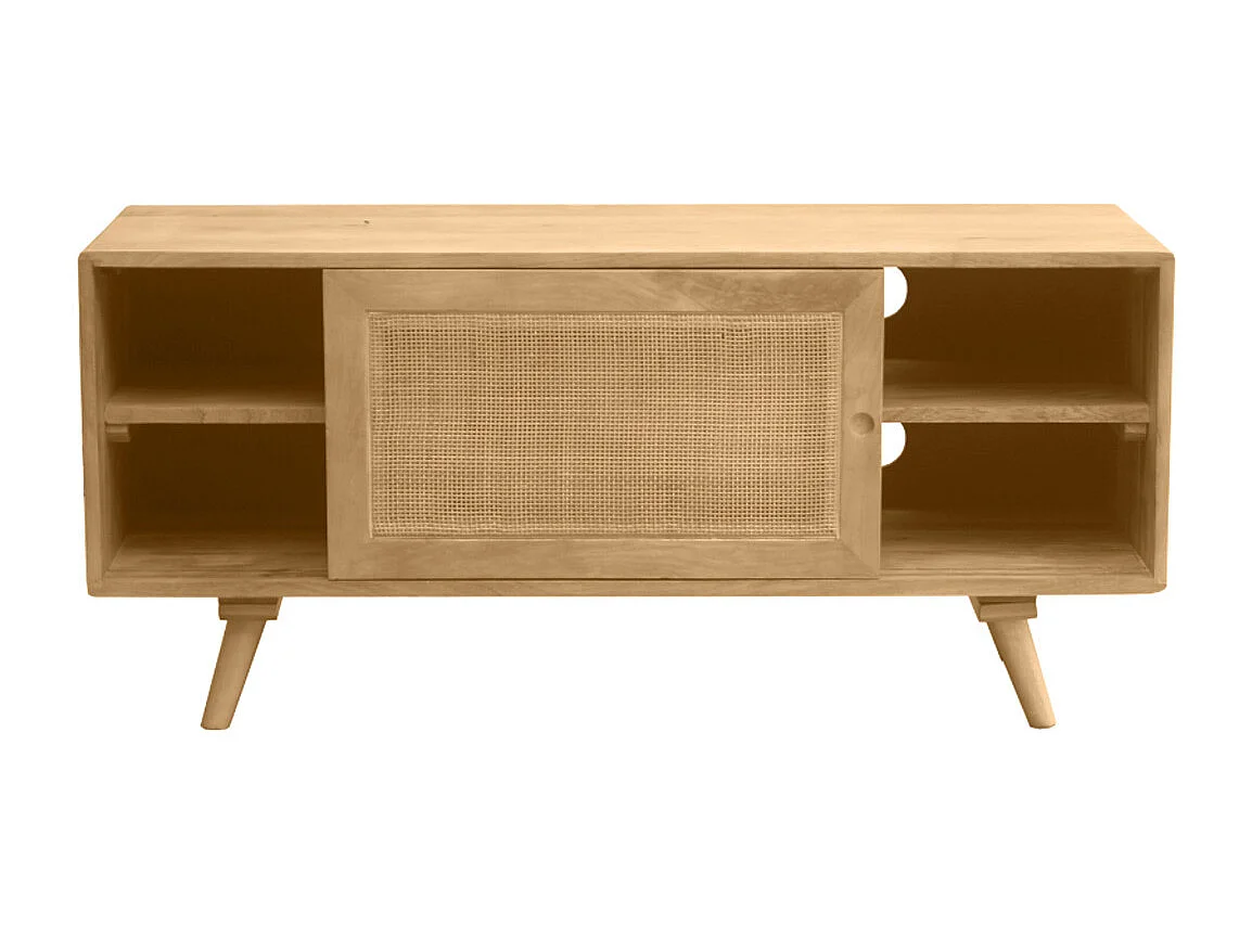Mueble TV de madera maciza de mango y caña de ratán 110 cm ACANGE