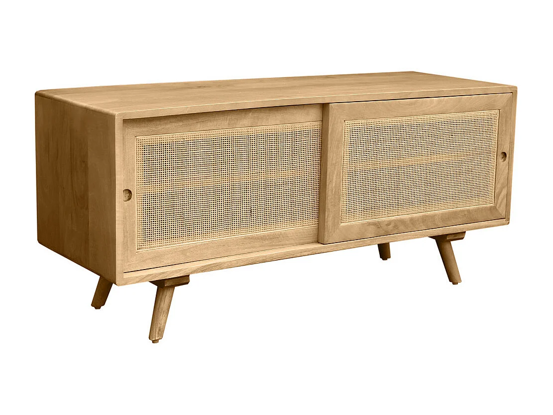 Mueble TV de madera maciza de mango y caña de ratán 110 cm ACANGE