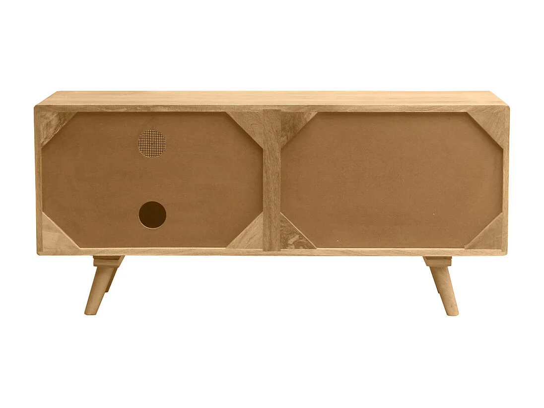 Mobile TV in legno massello di mango e motivo a intreccio rattan L110 cm ACANGE