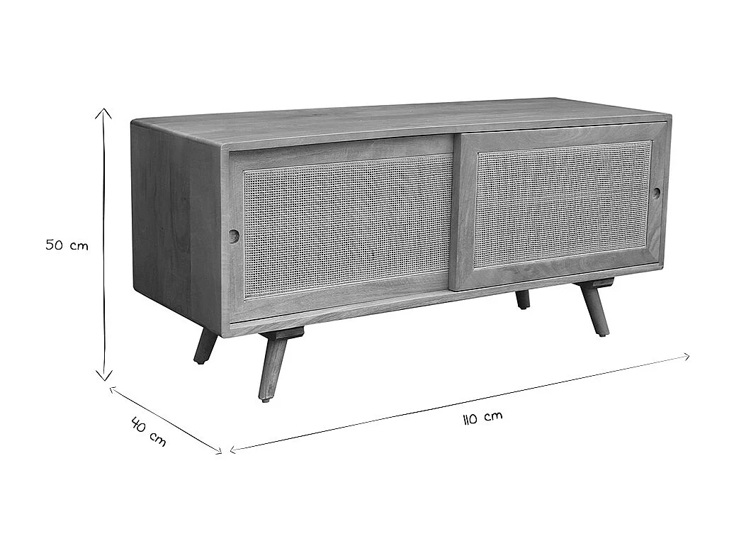 Mobile TV in legno massello di mango e motivo a intreccio rattan L110 cm ACANGE