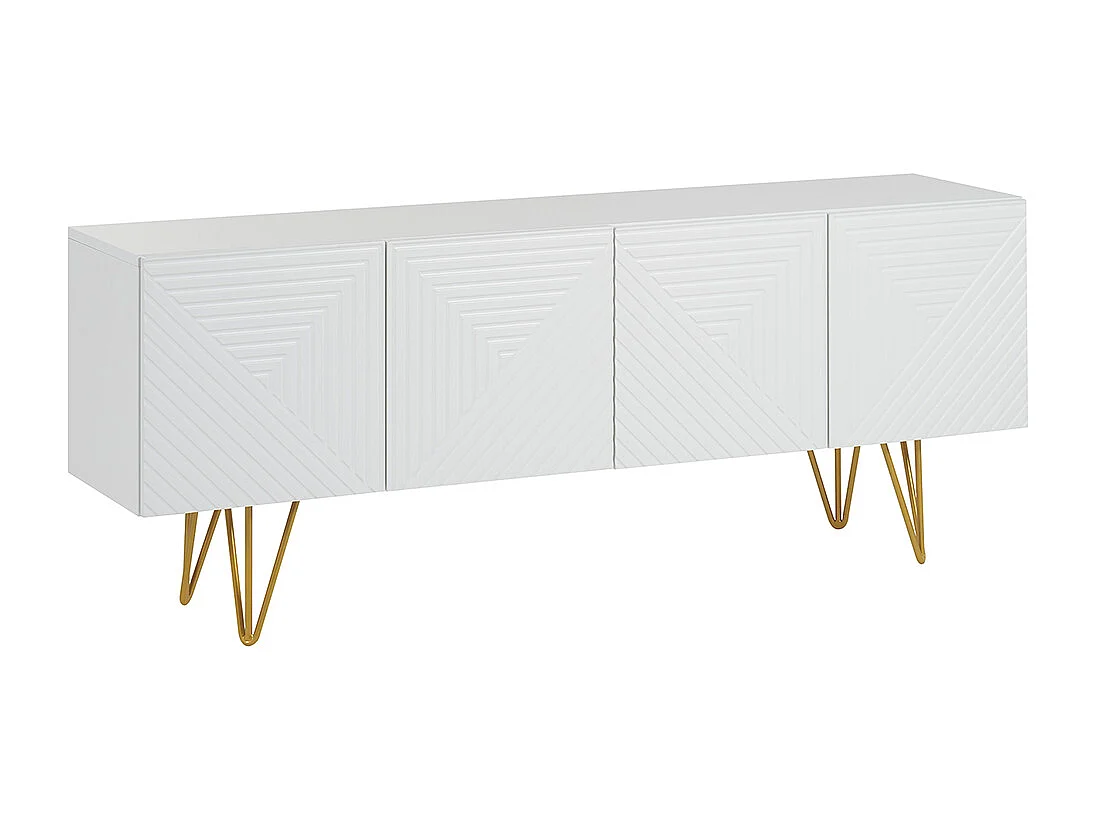 Design-TV-Möbel mit weißer Gravur und goldfarbenem Metall B140 cm OZEN