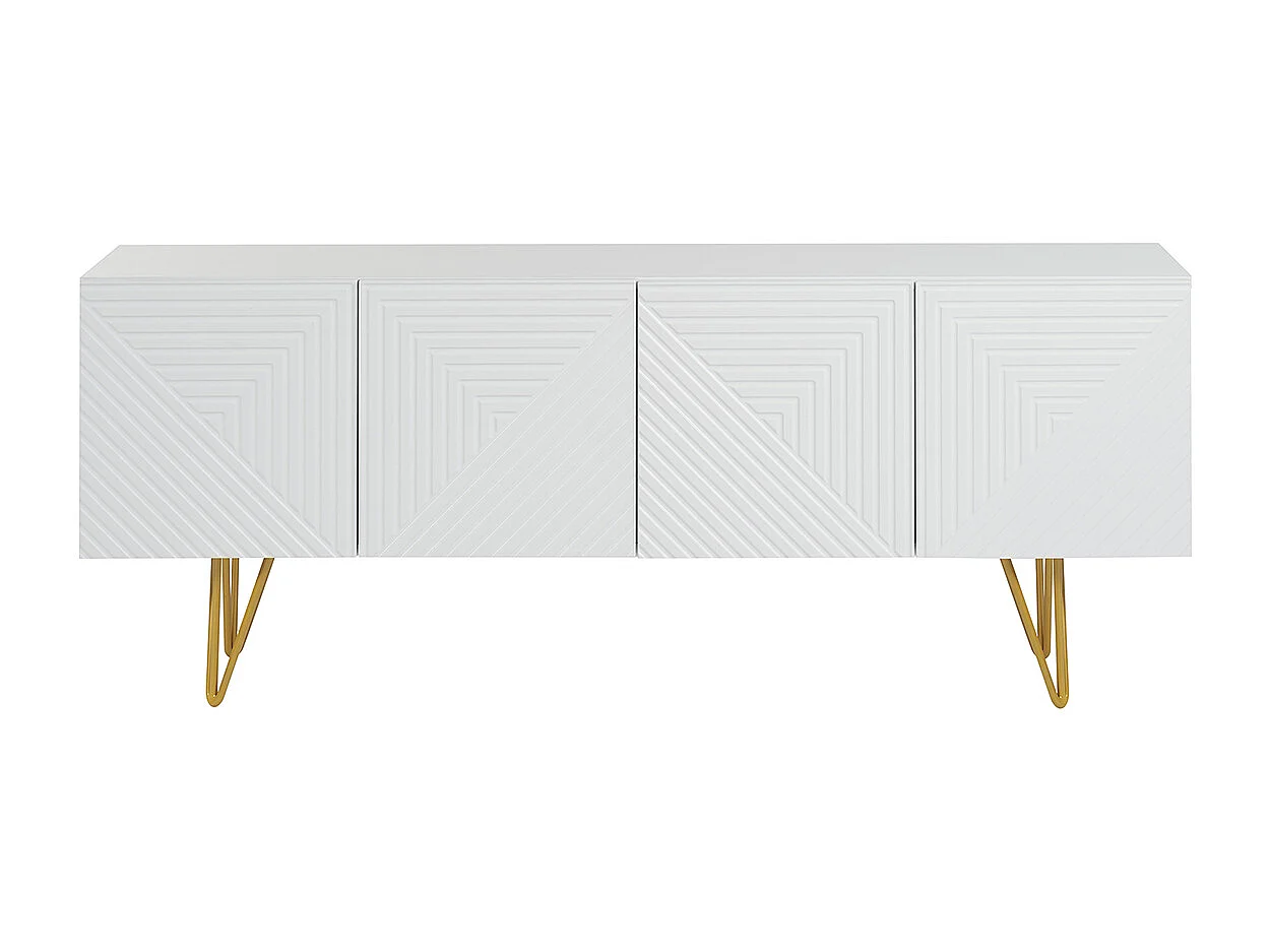 Mobile TV design con incisioni bianco e metallo dorato L140 cm OZEN