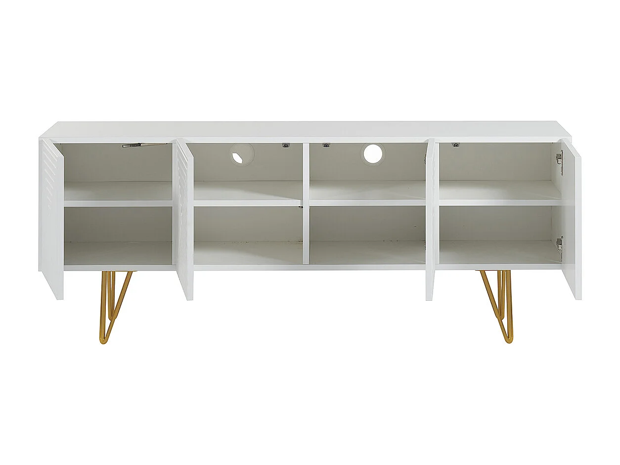 Mobile TV design con incisioni bianco e metallo dorato L140 cm OZEN