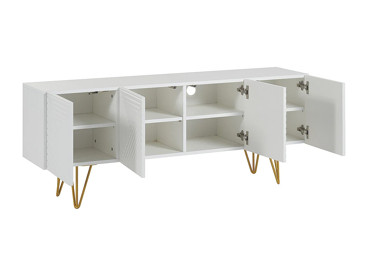 Mobile TV design con incisioni bianco e metallo dorato L140 cm OZEN