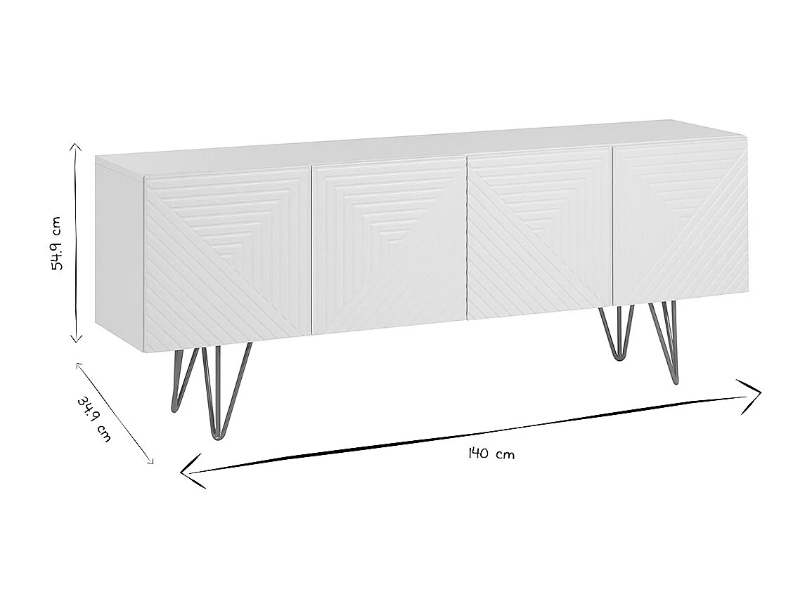 Mobile TV design con incisioni bianco e metallo dorato L140 cm OZEN