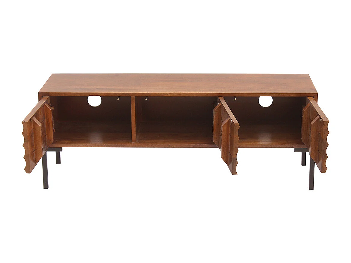 Mobile TV in legno scuro massello di mango e metallo nero 3 ante L120 cm ONDA
