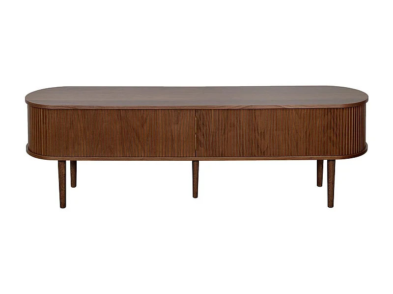 Meuble TV vintage bois foncé noyer avec rangements 2 portes coulissantes L180 cm EPIC