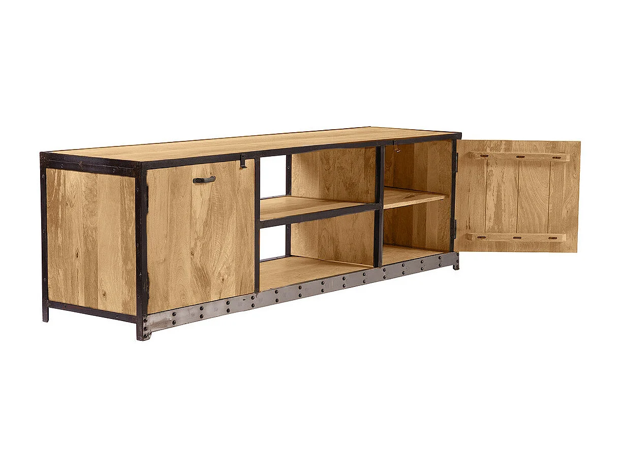 Meuble TV industriel en bois manguier massif L178 cm INDUSTRIA