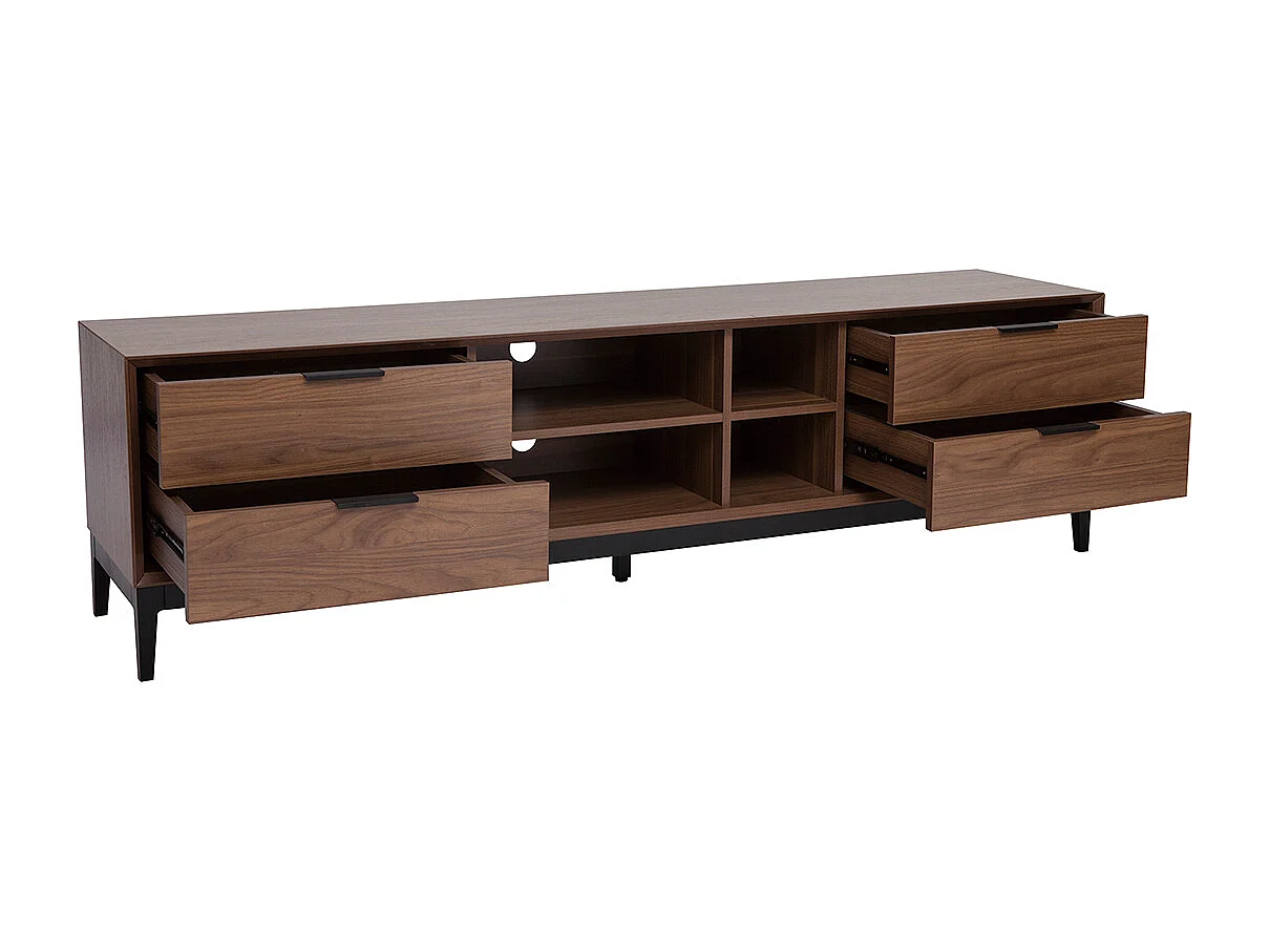 Mueble TV vintage con acabado de madera de nogal oscuro y metal negro con almacenaje 180 cm SARTO