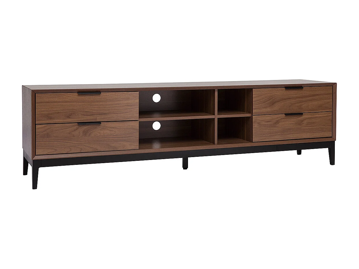 Meuble TV vintage finition bois foncé noyer et métal noir avec rangements L180 cm SARTO