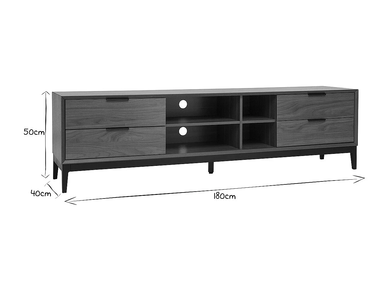 Meuble TV vintage finition bois foncé noyer et métal noir avec rangements L180 cm SARTO