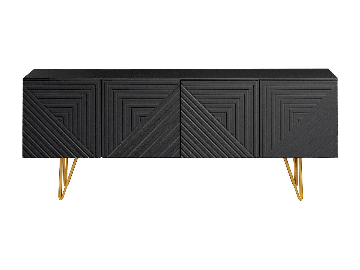 Mueble TV de diseño en negro y metal dorado 140 cm OZEN