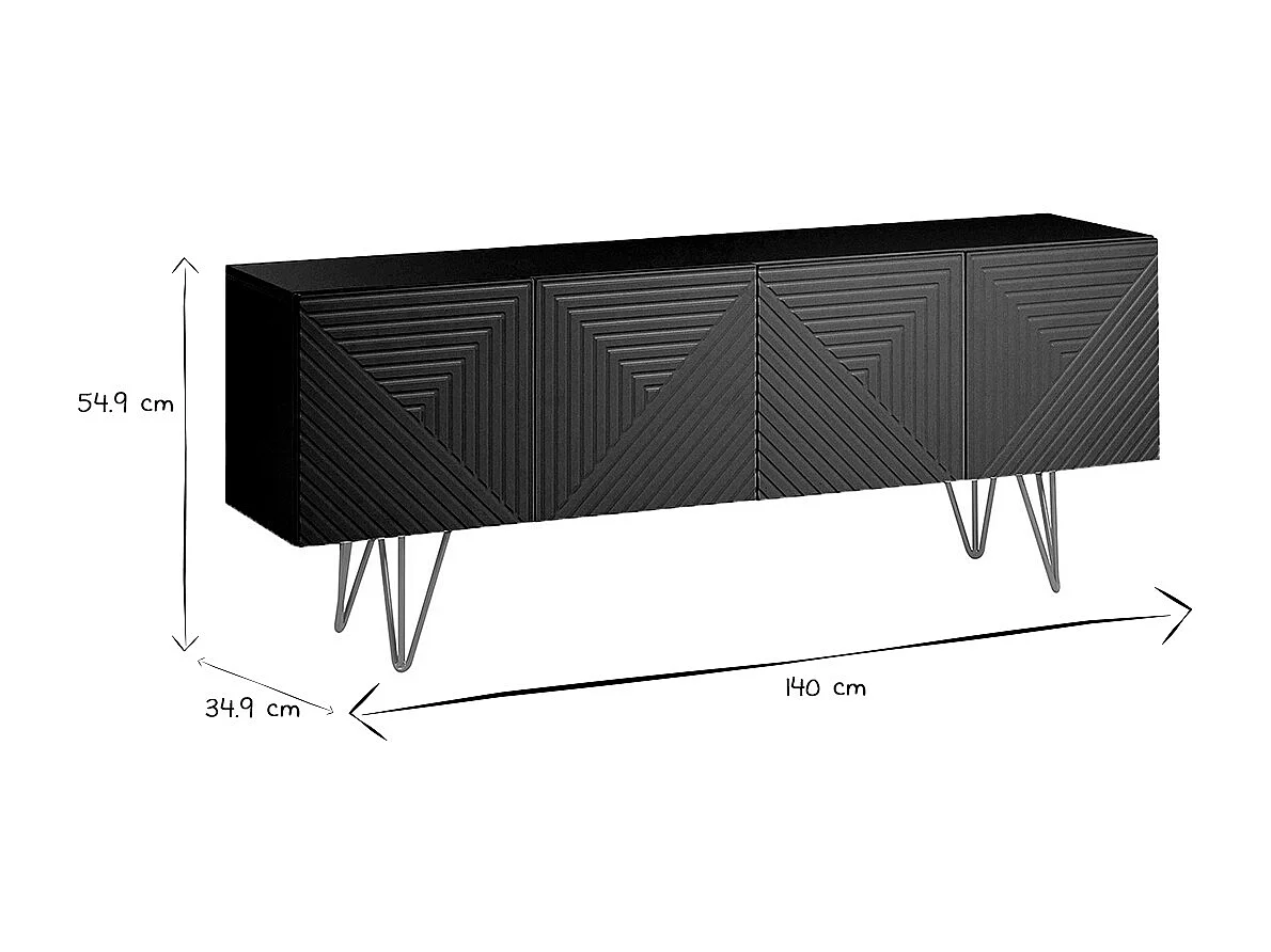 Mueble TV de diseño en negro y metal dorado 140 cm OZEN