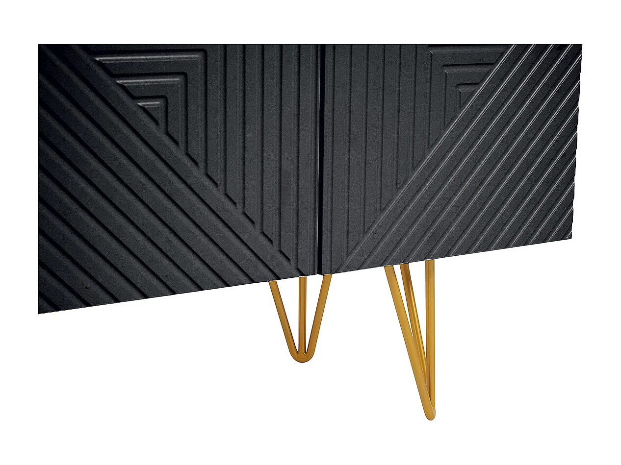 Mueble TV de diseño en negro y metal dorado 140 cm OZEN