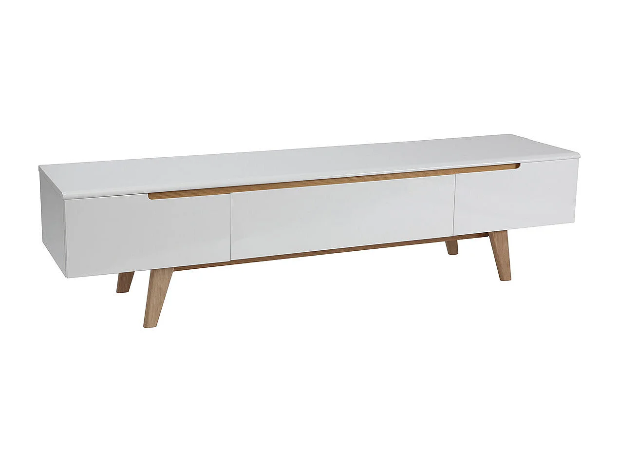 Mueble TV escandinavo blanco brillante y fresno 180cm MELKA