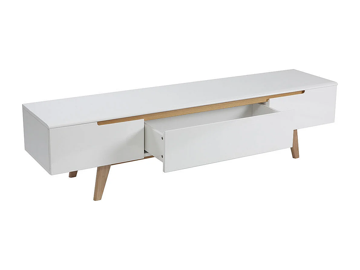 Mueble TV escandinavo blanco brillante y fresno 180cm MELKA