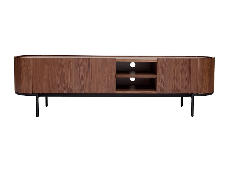 Mueble TV de diseño en nogal oscuro y metal negro con almacenaje 180 cm SKYE