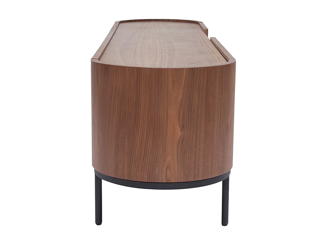 Mobile TV design legno scuro noce e metallo nero con scomparti L180 cm SKYE