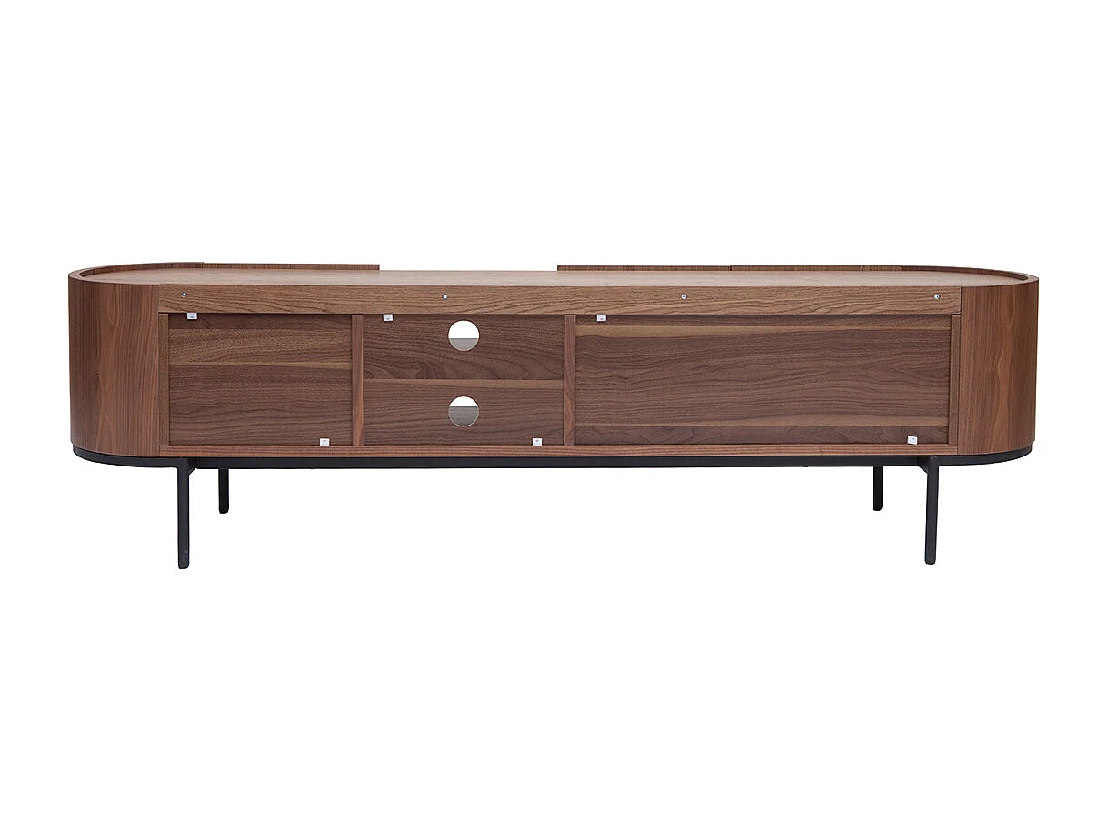 Mobile TV design legno scuro noce e metallo nero con scomparti L180 cm SKYE