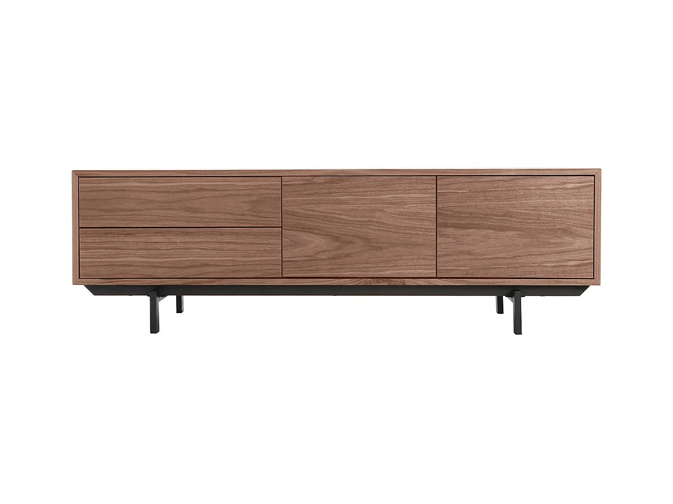 Meuble TV vintage en bois foncé avec rangements fermés L160 cm MANNY