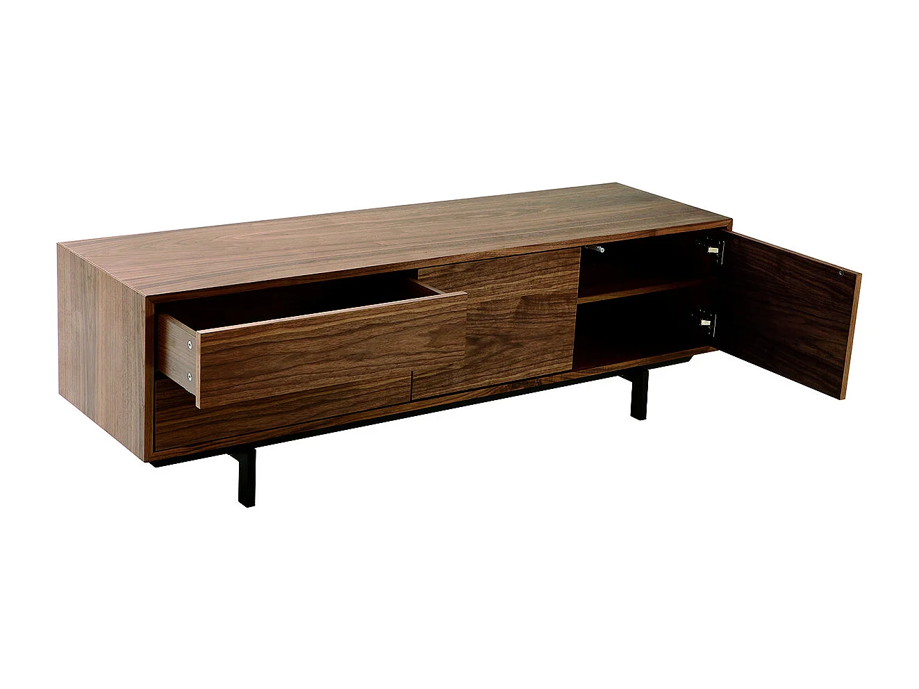 Meuble TV vintage en bois foncé avec rangements fermés L160 cm MANNY